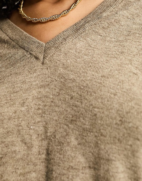 Object v neck sweater in fossil beige melange