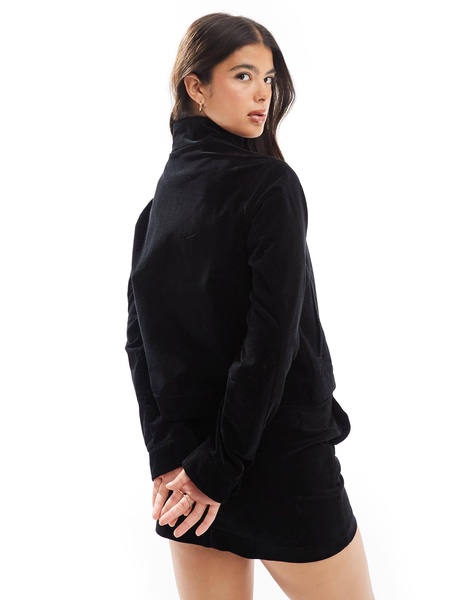 ASOS DESIGN cord funnel neck jacket in black - part of a set