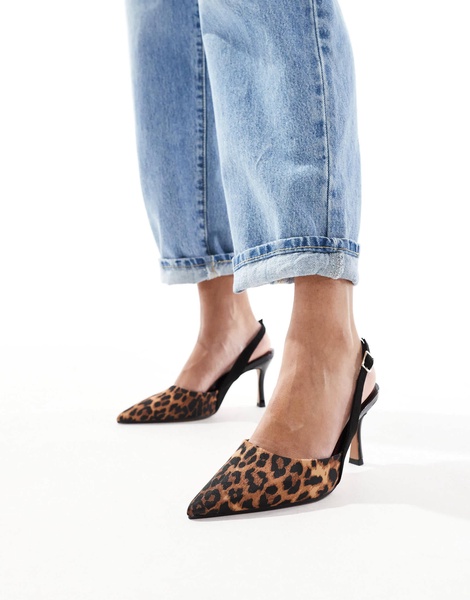 ASOS DESIGN Wide Fit Samber slingback stiletto heels in black and leopard