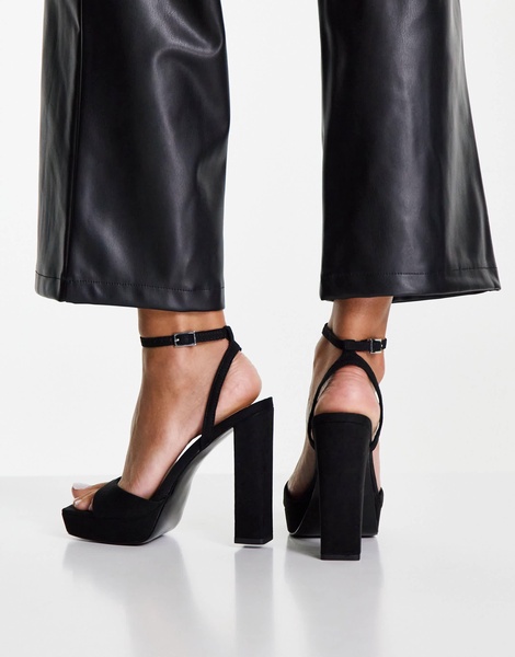 ASOS DESIGN Wide Fit Noun platform barely there block heel sandals in black