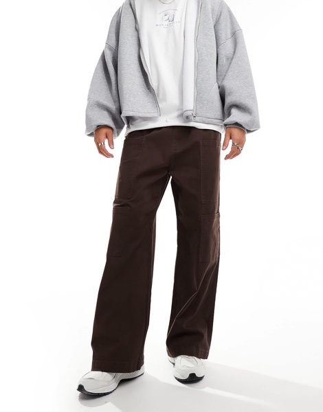 ADPT wide fit pull-on cargo pants in chocolate brown