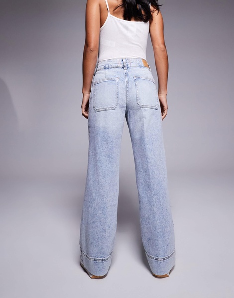 River Island Petite wide leg jean in lightwash blue