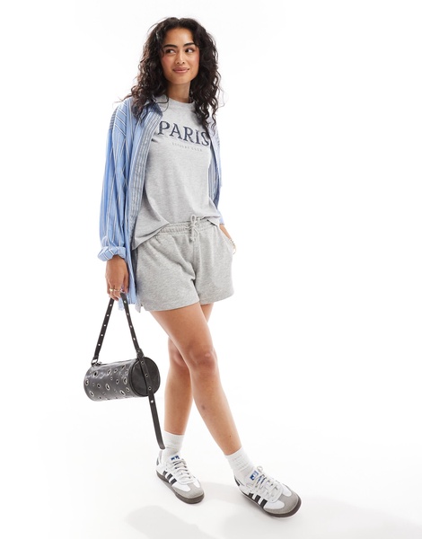 Cotton On oversized t-shirt in gray heather with Paris graphic