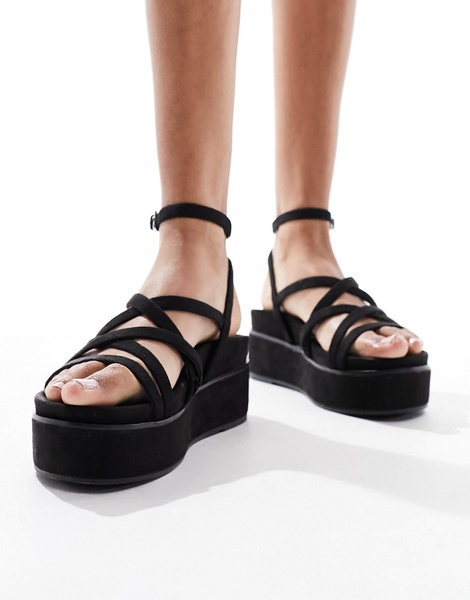 ASOS DESIGN Taurus 2 strappy flatform sandals in black