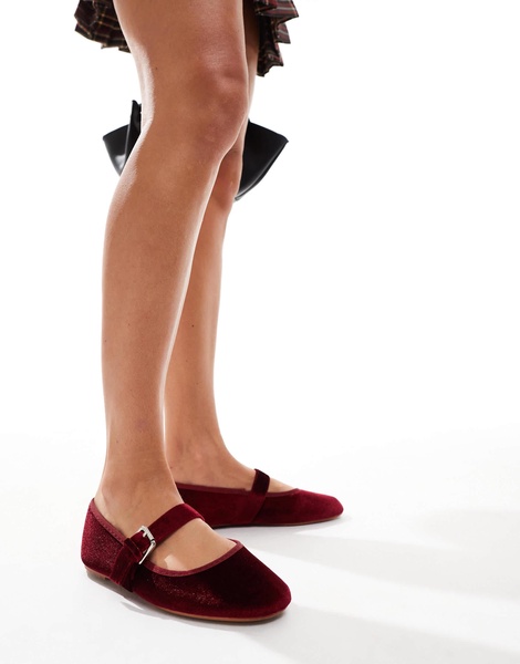 ASOS DESIGN Lou Mary Jane ballet flats in burgundy velvet