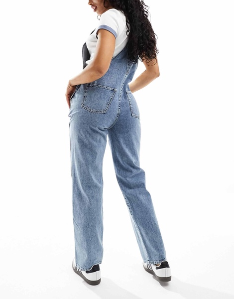 ASOS DESIGN Hourglass denim overalls in mid blue