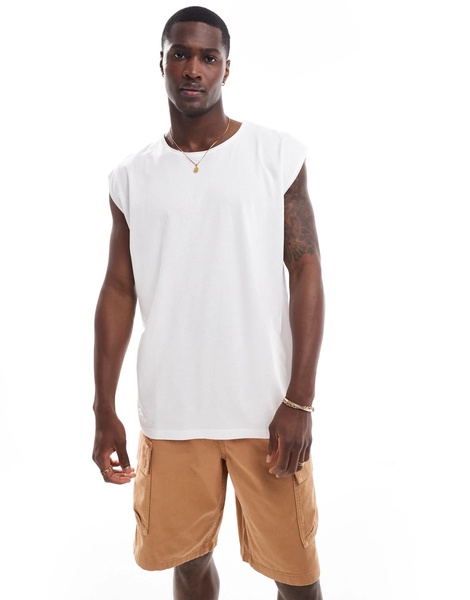 Brave Soul oversized raw edge tank top in white