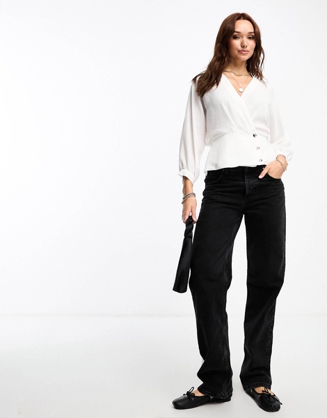 River Island tux style wrap blouse in white