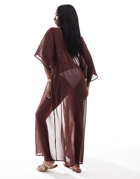 Threadbare maxi beach cover up in chocolate brown