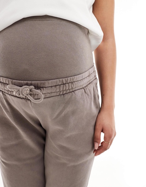 Cotton On Maternity sweatpants with bump waist band in washed brown fleece