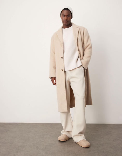 ASOS DESIGN brushed wool look overcoat in stone