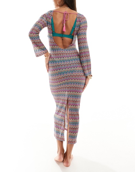 Accessorize zig zag maxi beach cover up in multi