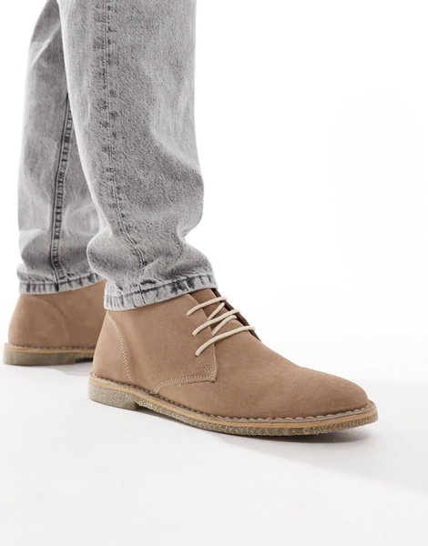 ASOS DESIGN lace-up desert boots in stone suede with natural sole