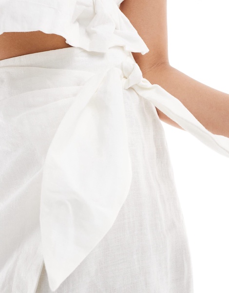 Mango wrap front linen skirt in white