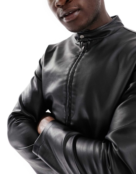 French Connection Tall faux leather racer jacket in black