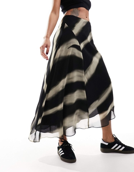 Mango printed midi skirt in black