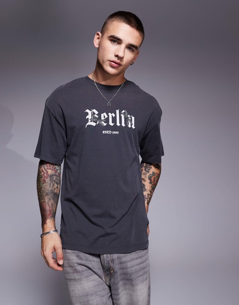 ADPT oversized Berlin print t-shirt in washed gray