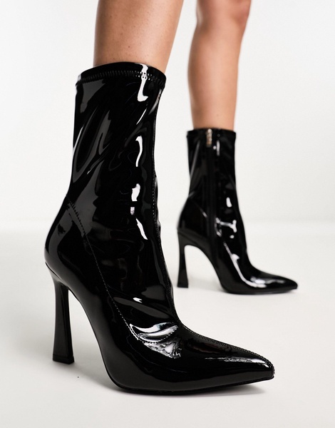 Simmi London Wide Fit Prince sock boots in black patent