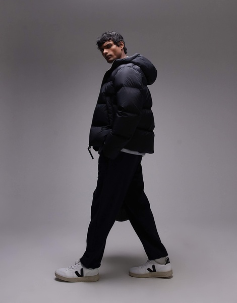 ARKET down filled puffer jacket with hood in black