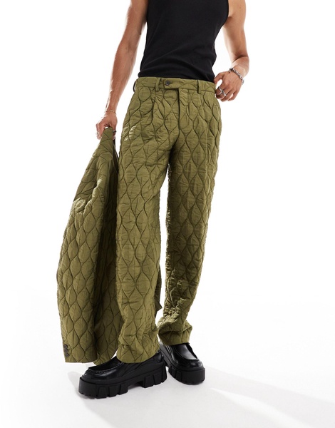 Viggo casual oversized suit pants in quilted khaki - part of a set