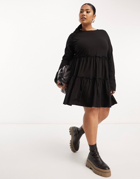 River Island Plus t-shirt smock dress in black