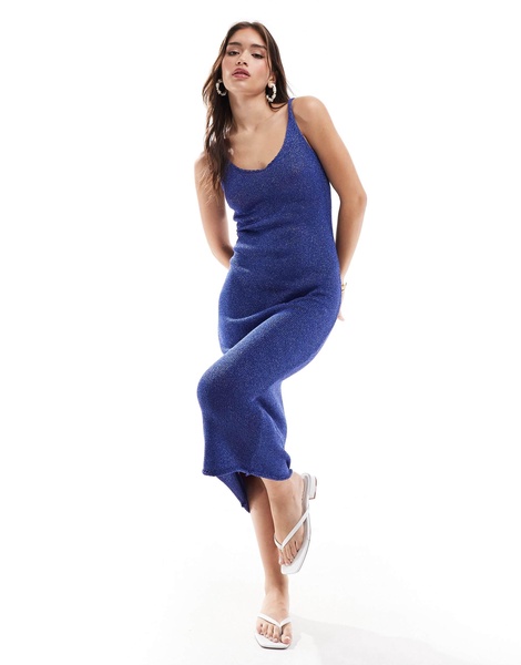 Mango knit lurex midi dress in blue