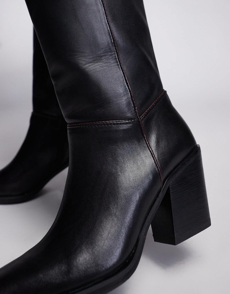 River Island leather clean knee high boot in black