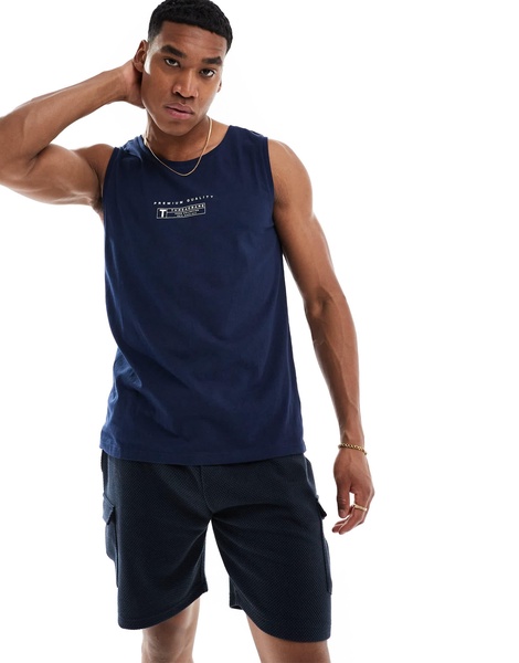 Threadbare logo print tank top in navy