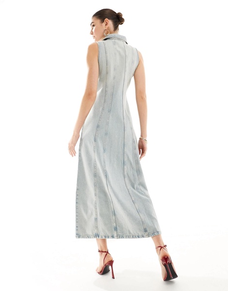 Mango button up sleeveless denim dress in light blue