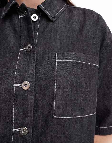 COLLUSION oversized short sleeve lightweight denim shirt with contrast stitch - part of a set