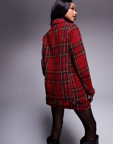 River Island tartan boucle blazer in red - part of a set