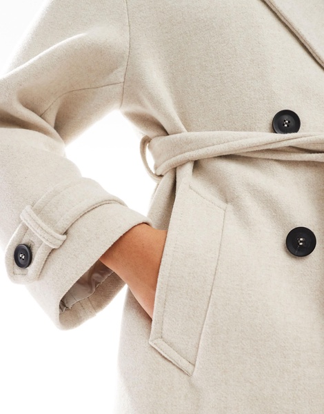 Bershka wool trench coat in stone