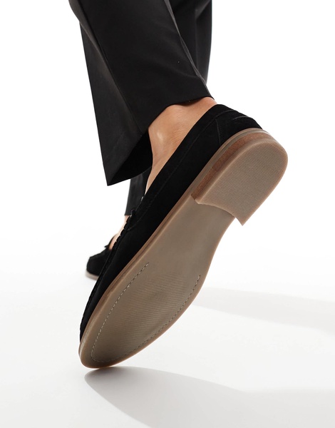 ASOS DESIGN tassel loafers in black suede with natural sole