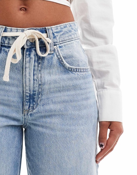 Cotton On relaxed wide leg jeans with shoelace waist detail in oasis blue