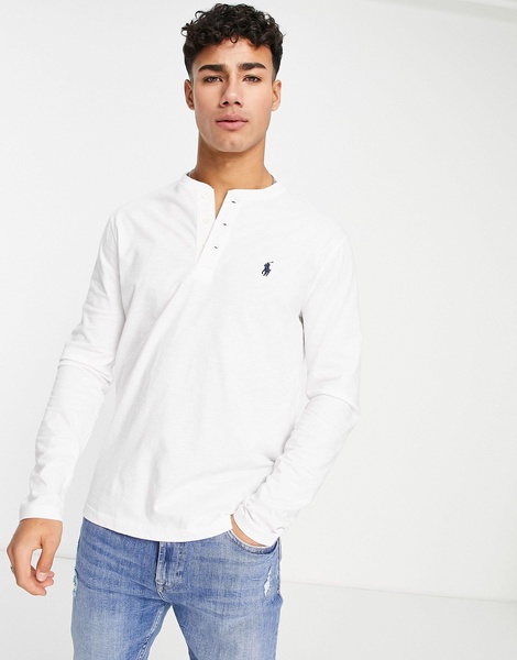 Polo Ralph Lauren player logo slub henley long sleeve top in white