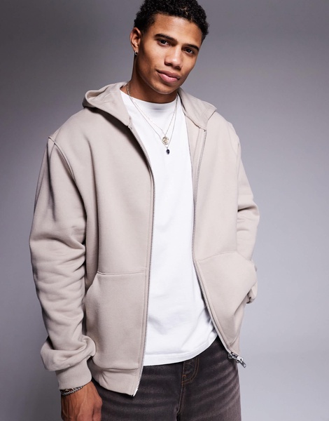 ASOS DESIGN premium heavyweight oversized zip up hoodie 400gsm in beige