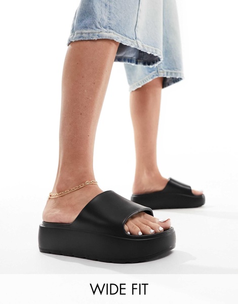 ASOS DESIGN Wide Fit Freedom cleated flatform slides in black