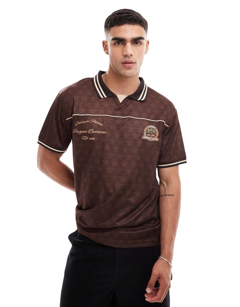 Cotton On oversized athletic polo t-shirt with graphics in brown