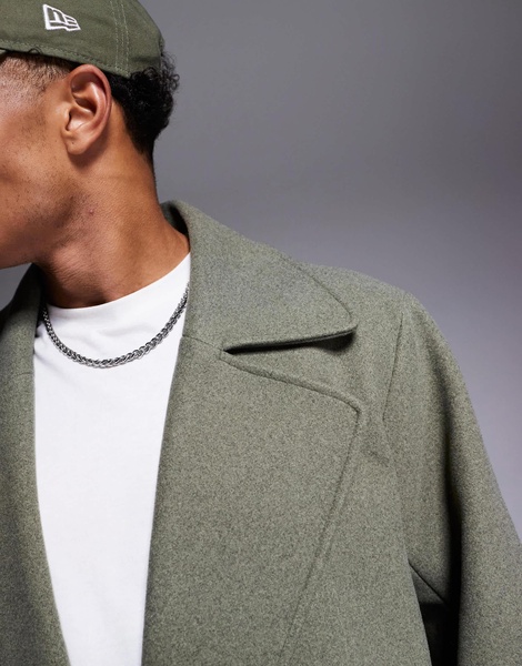 ASOS DESIGN oversized wool look overcoat in khaki