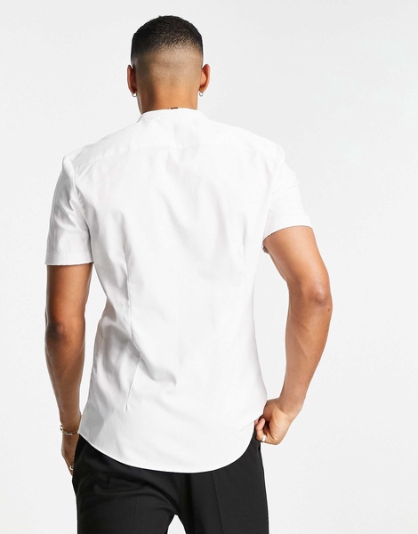 ASOS DESIGN slim sateen shirt with mandarin collar in white