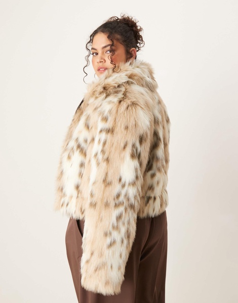 ASOS DESIGN Curve faux fur bomber jacket in snow leopard print