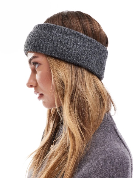 ASOS DESIGN knit ribbed headband in charcoal gray