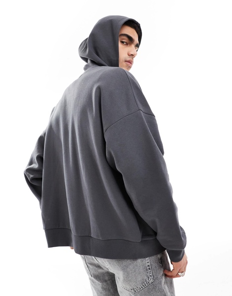 ADPT oversized double zip hoodie in gray acid wash