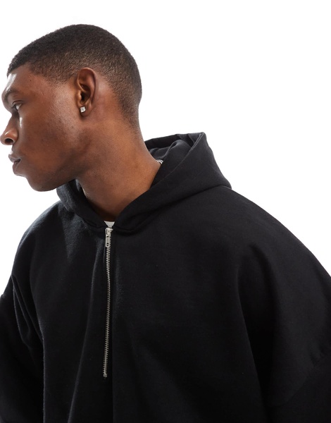 ASOS DESIGN heavyweight extreme oversize cropped hoodie with half zip design in black