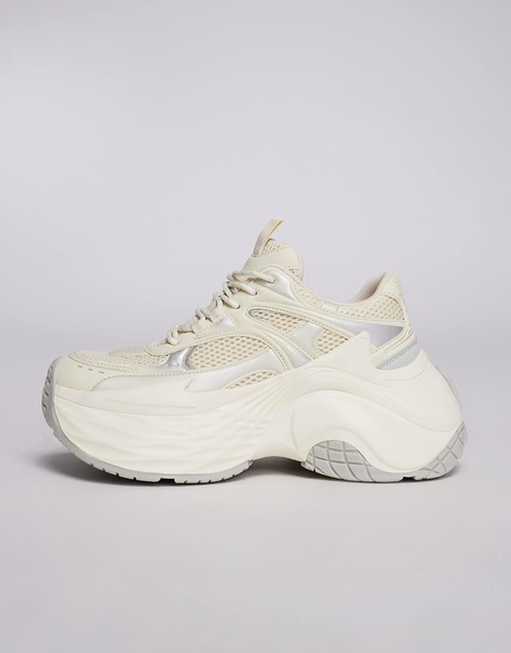 ASOS DESIGN chunky sneakers in white mesh and faux leather paneling