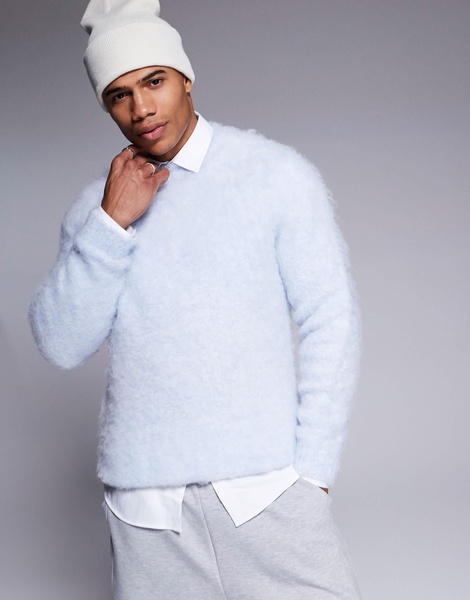 ASOS DESIGN knit fluffy sweater in blue