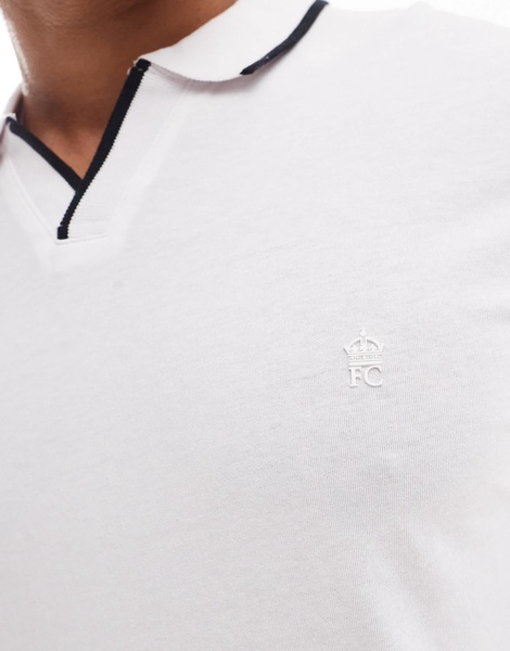 French Connection trophy tipped neck polo in white