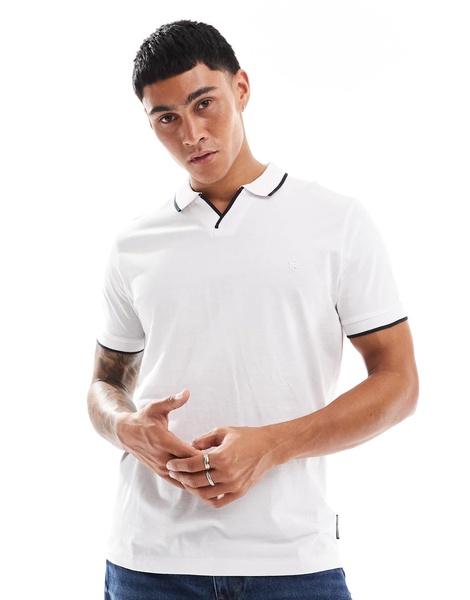 French Connection trophy tipped neck polo in white