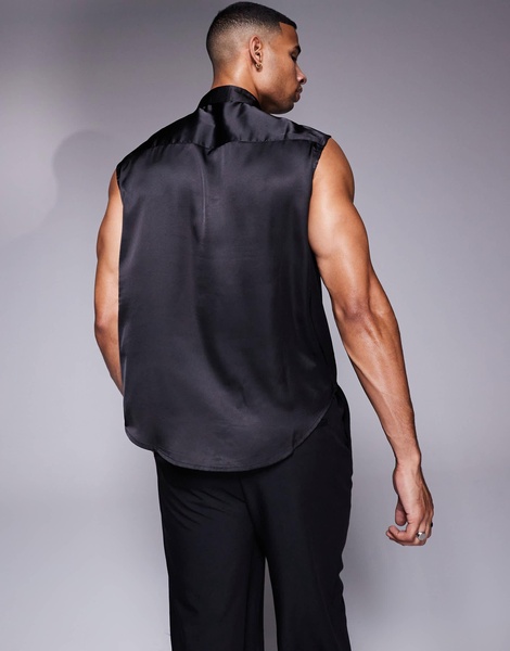 ASOS DESIGN satin sleeveless shirt in black