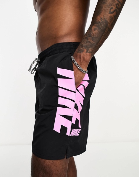 Nike Swimming Icon Volley 7 inch graphic swim shorts in black